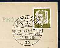 Postmark - West Germany 1965 postcard with special Kiel cancellation for 75 years of Philately illustrated with Kiel handstamp of 1890
