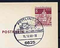 Postmark - West Berlin 1967 8pfg postal stationery card with special cancellation for Centenary of Püttlingen Post Office illustrated with Mailcoach