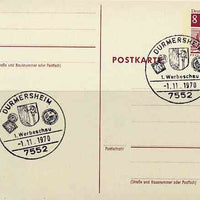 Postmark - West Berlin 1970 8pfg postal stationery card with special Durmersheim cancellation Stamp & Coin Show illustrated with Town's Arms, Baden 3kr stamp & Olympic Coin
