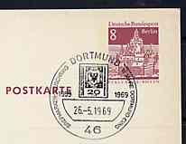 Postmark - West Berlin 1969 8pfg postal stationery card with special Dortmund cancellation for Stamp Exhibition illustrated with reproduction of Hamburg Stamp Exhibition Issue
