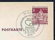 Postmark - West Berlin 1968 8pfg postal stationery card with special Mainz cancellation for 'Out of Love for Philately' Stamp Exhibition illustrated with Heart & stylised stamp