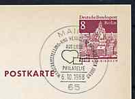 Postmark - West Berlin 1968 8pfg postal stationery card with special Mainz cancellation for 'Out of Love for Philately' Stamp Exhibition illustrated with Heart & stylised stamp