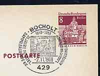 Postmark - West Berlin 1968 8pfg postal stationery card with special Bocholt cancellation for Youth Stamp Exhibition illustrated with 1943 StampDay issue of Germany