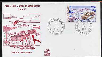 French Southern & Antarctic Territories 1987 Marret Base on illustrated cover with first day cancel showing Helicopter & Penguins, SG 223