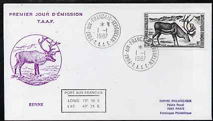 French Southern & Antarctic Territories 1987 Antarctic Wildlife (Reindeer) on illustrated cover with first day cancel, SG 225