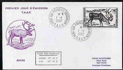 French Southern & Antarctic Territories 1987 Antarctic Wildlife (Reindeer) on illustrated cover with first day cancel, SG 225