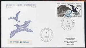 French Southern & Antarctic Territories 1988 Wilson's Petrel on illustrated cover with first day cancel, SG 242