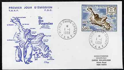 French Southern & Antarctic Territories 1988 Penguin Island 3f90 on illustrated cover with first day cancel, SG 240