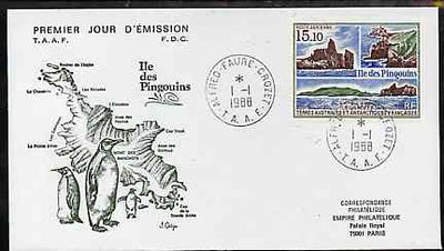 French Southern & Antarctic Territories 1988 Penguin Island 15f10 on illustrated cover with first day cancel, SG 241