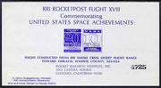 Cinderella - United States RRI Rocket Post imperf souvenir sheet (with corrected label) commemorationg US Space acjievements, numbered from a limited edition, unmounted mint