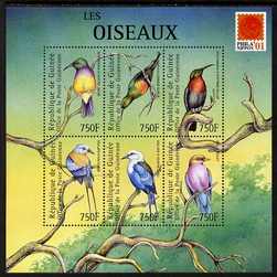 Guinea - Conakry 2001 Birds #1 perf sheetlet containing 6 values with Phila Nippon 01 logo unmounted mint. Note this item is privately produced and is offered purely on its thematic appeal