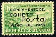 Cuba 1939 Experimental Rocket Flight opt on 10c green 'Tin Goose' unmounted mint, SG 433