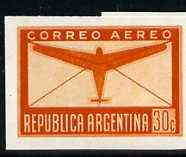 Argentine Republic 1940 Aeroplane & Envelope 30c imperf proof single in issued colour, as SG 689