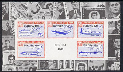 Guernsey - Sark 1966 Europa overprint on Aircraft imperf deluxe m/sheet surrounded by montage of Kennedy stamps, unmounted mint Rosen CS 103LS