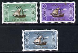 Ras Al Khaima 1965 Ships set of 3 with Olympic Games overprint unmounted mint (Mi 21-23)