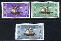 Ras Al Khaima 1965 Ships set of 3 with Abraham Lincoln overprint unmounted mint (Mi 24-26)