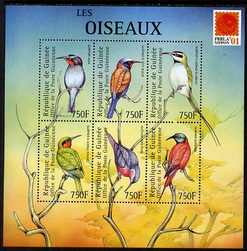 Guinea - Conakry 2001 Birds #3 perf sheetlet containing 6 values with Phila Nippon 01 logo unmounted mint. Note this item is privately produced and is offered purely on its thematic appeal