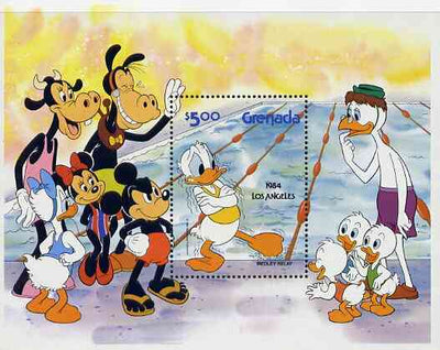 Grenada 1984 Los Angeles Olympics, Walt Disney Characters in Olympic Events unmounted mint m/sheet (Swimming Relay) SG MS 1286A