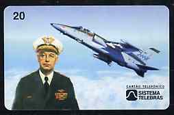 Telephone Card - Brazil 20 units phone card showing Eduardo Gomes & Modern Jet Aircraft