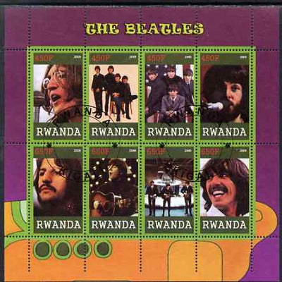 Rwanda 2009 The Beatles perf sheetlet containing 8 values cto used