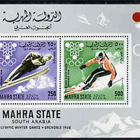 Aden - Mahra 1967 Grenoble Winter Olympics perf m/sheet (Skiing & Ski Jumping) unmounted mint, Mi BL 4A