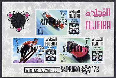 Fujeira 1969 Grenoble Winter Olympics imperf m/sheet opt'd SAPPORO '72 unmounted mint, Mi BL 13B