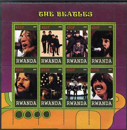 Rwanda 2009 The Beatles perf sheetlet containing 8 values unmounted mint