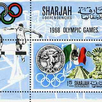 Sharjah 1968 Olympics (Medal, Mexican Art, Flag & Steeplechase) perf m/sheet unmounted mint (Mi BL 41A)