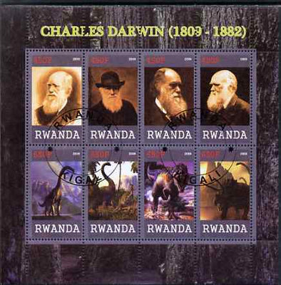 Rwanda 2009 Charles Darwin and Dinosaurs perf sheetlet containing 8 values cto used