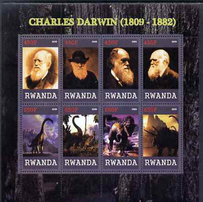 Rwanda 2009 Charles Darwin and Dinosaurs perf sheetlet containing 8 values unmounted mint