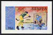 Staffa 1972 Pictorial imperf souvenir sheet (35p value) Sapporo Winter Olympics (Ice Hockey) opt'd IBRA Munich 1973 unmounted mint