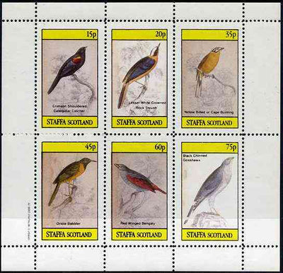 Staffa 1982 Birds #45 (Rock Thrush, Bunting, Gosshawk, etc) perf set of 6 values (15p to 75p) unmounted mint