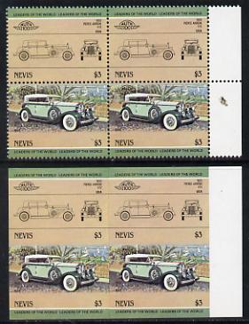 Nevis 1984 Cars #2 (Leaders of the World) $3 Pierce Arrow unmounted mint imperf block of 4 with matched normal perf block (2 se-tenant pairs as SG 209a)