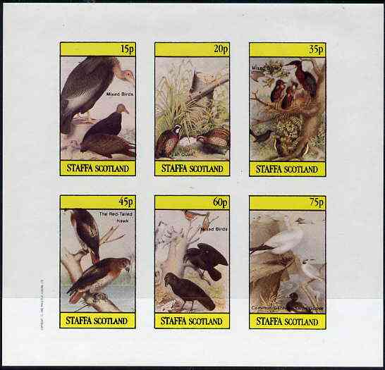 Staffa 1982 Birds #49 (Hawk, Quail & Mixed) imperf set of 6 values (15p to 75p) unmounted mint