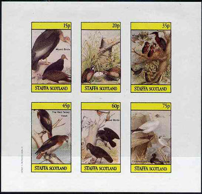 Staffa 1982 Birds #49 (Hawk, Quail & Mixed) imperf set of 6 values (15p to 75p) unmounted mint