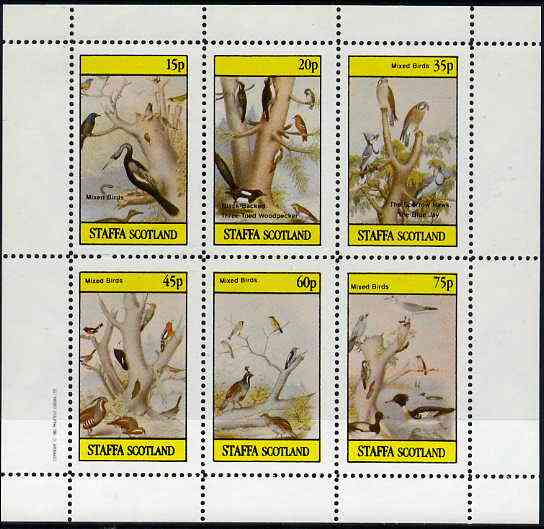 Staffa 1982 Birds #50 (Woodpeckers, Hawk, Jay, etc) perf set of 6 values (15p to 75p) unmounted mint