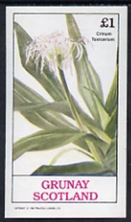 Grunay 1982 Flowers #03 (Crinum) unmounted mint imperf souvenir sheet (£1 value)