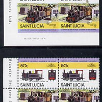 St Lucia 1984 Locomotives #2 (Leaders of the World) 50c 'Countess 0-6-0' unmounted mint imperf corner block of 4 (2 se-tenant pairs as SG 719a) with matched normal perf block