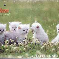 Telephone Card - Japan 50 units phone card showing Five White Kittens in Field (card dated 1.11.1988)