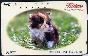 Telephone Card - Japan 50 units phone card showing Kitten in Oval Frame (card dated 1.2.1990)