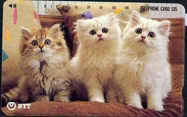 Telephone Card - Japan 105 units phone card showing Three Kittens on Sofa (card dated 15.2.1992)