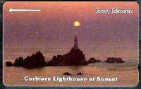 Telephone Card - Jersey 40 units phone card showing Corbiere Lighthouse at Sunset