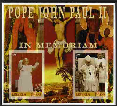 Liberia 2005 Pope John Paull II in Memoriam #02 imperf sheetlet containing 2 values unmounted mint