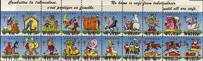 Cinderella - Canada 1963 Christmas TB Seals, set of 16 in fine unmounted mint se-tenant strips (Christmas scenes & Pantomime characters)