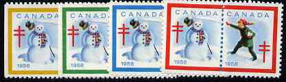 Cinderella - Canada 1958 Christmas TB Seals, fine unmounted mint set of 8 (4 se-tenant pairs)