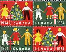 Cinderella - Canada 1954 Christmas TB Seals, fine unmounted mint se-tenant block of 4