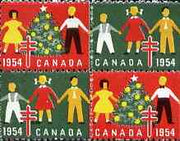 Cinderella - Canada 1954 Christmas TB Seals, fine unmounted mint se-tenant block of 4
