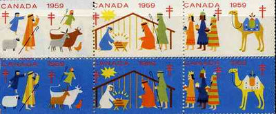 Cinderella - Canada 1959 Christmas TB Seals, set of 10 in fine unmounted mint se-tenant block