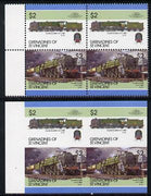 St Vincent - Grenadines 1986 Locomotives #6 (Leaders of the World) $2 (4-6-2 Clan Class) in unmounted mint imperf block of 4 (2 se-tenant pairs as SG 455a) plus matched normal perf block