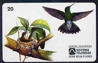 Telephone Card - Brazil 20 units phone card showing Bird (Beija Flor Verde Furta Cor) and nest with young